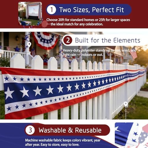USA Bunting Flag 4th of July Red White Blue American Patriotic Independence Day and Memorial Days Decorations
