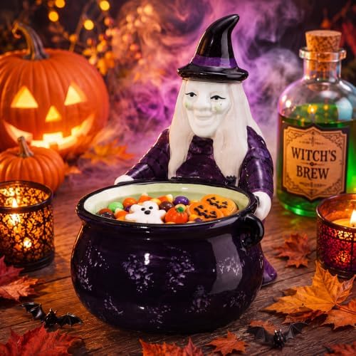 Reallnaive Halloween Candy Bowl Witch Cauldron Pot Ceramic Candy Dish
