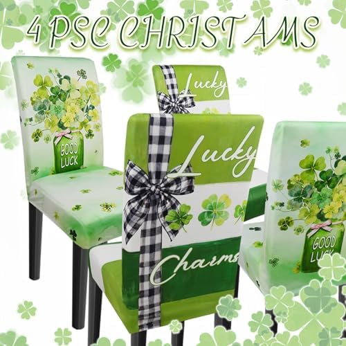 St Patricks Day Chair Covers Set of 4 Shamrock Chair Back Covers St Patrick's Day Dining Chair Covers for Party Kitchen Decorations