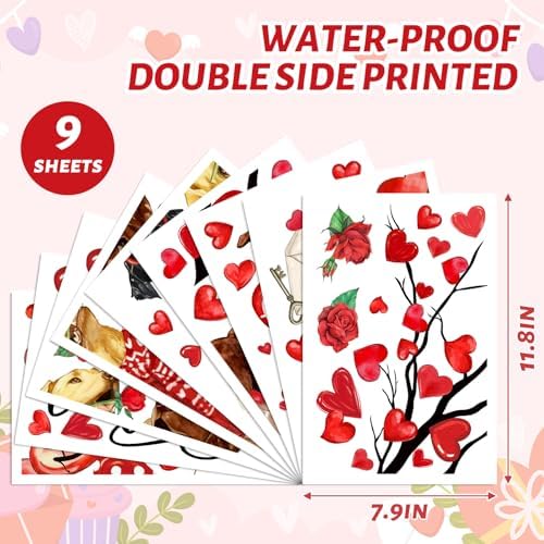 JarThenaAMCS Valentine's Day Window Clings Window Stickers Love Heart Dog Double-Sided Glass Decals for Wedding Anniversary Home Office Classroom Party Wall Decor, 9 Sheets