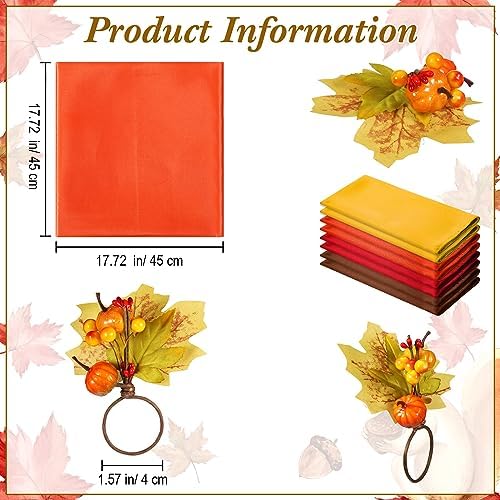 8 Sets Fall Thanksgiving Napkin Rings and Cloth Napkins, Harvest