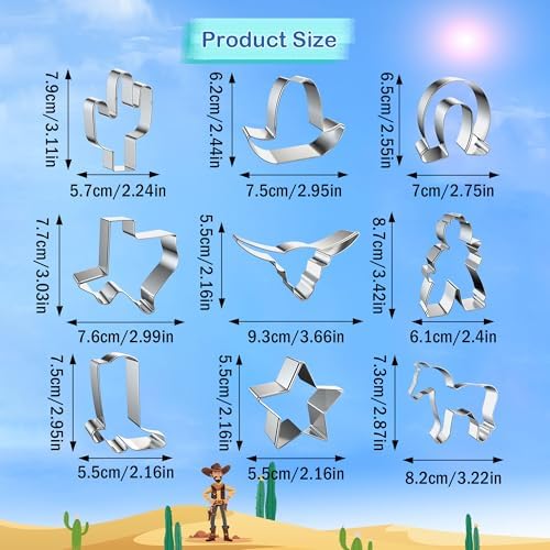 9 Cowboy Cookie Cutters Stainless Steel Western Cactus Horse Biscuit Molds
