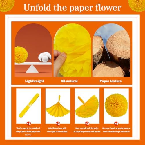 Recosis Yellow Party Decorations, 18 Pcs Paper Pom Poms Decorations