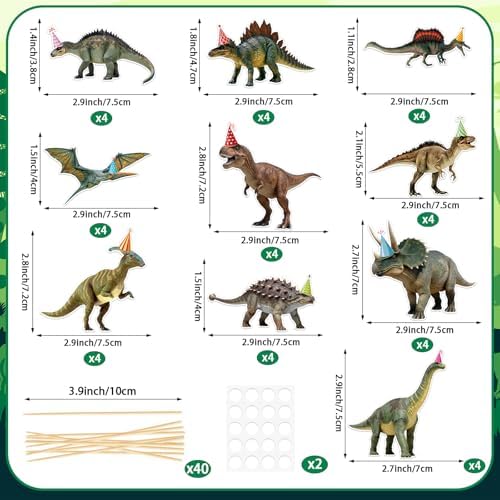 Hooqict 40Pcs Dinosaur Cupcake Toppers Dinosaur Birthday Cake Decorations Cupcake Toppers for Kids Boys Girls Dino Themed Baby Shower Birthday Party Decorations Supplies