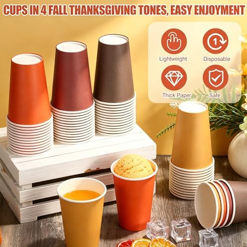 Kochorie 100 Pack 12 Ounce Disposable Fall Thanksgiving Paper Cups, Autumn Party Cups, Drinking Cups for Holiday Party Supplies DIY Crafts, 4 Colors