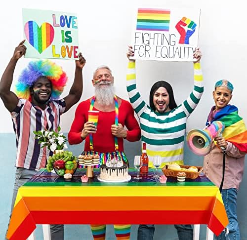 Breling Bulk Rainbow Tablecloth Carnival Pride Disposable Plastic Tablecloth Rectangle Rainbow Tablecover Birthday Party Supplies for Carnival Pride Party(6 Pack,108 x 54 Inch)