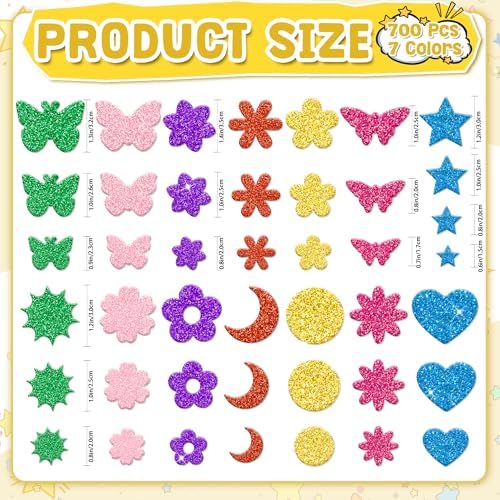 Foam Stickers, 700 PCS Glitter Foam Butterfly Flower Moon Stickers,7 Colors