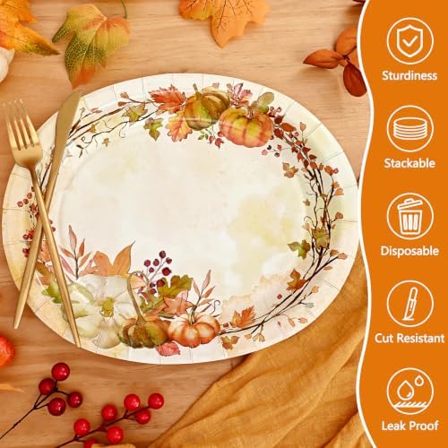 Homlouue 50PCS Thanksgiving Plates 12 * 10, Watercolor Harvest Fall Plates