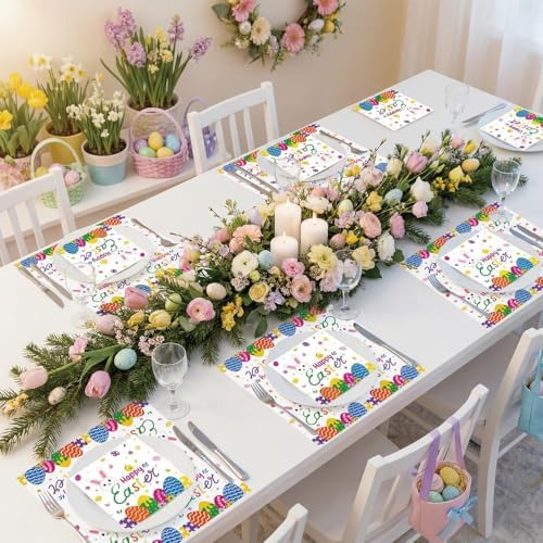 50 Pcs Happy Easter Napkins Disposable, 13 Inch Spring Bunny Napkins, 3-Ply Cute Easter Eggs Rabbit Flower Dinner Cocktail Paper Towels for Easters Party Supplies Table Decorations Favors