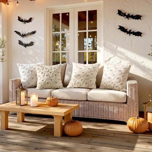 MIULEE Beige Halloween Pillow Covers Cute Ghost Decor Set of 2 16x16