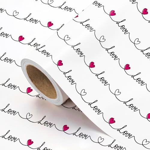 WRAPAHOLIC Valentines Day Wrapping Paper Roll - Mini Roll - 17 Inch x 16.5 Feet - Love Heart Wrapping Paper Perfect for Valentine's Day, Wedding, Anniversary, Birthday, Baby Shower