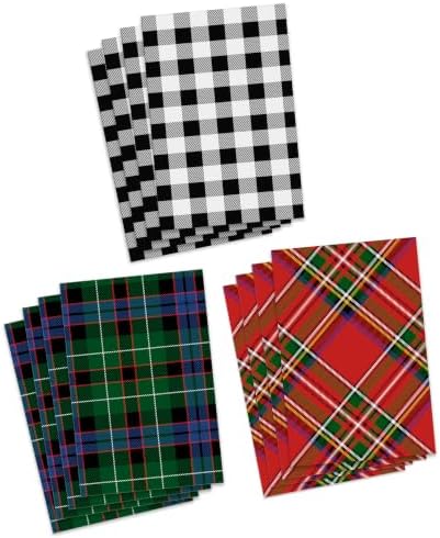 Hallmark Medium Christmas Gift Boxes with Lids (12 Shirt Boxes, 3 Designs: Blue, Green, Red Plaid, Black Buffalo Check) for Christmas, Hanukkah, Birthdays, Father's Day