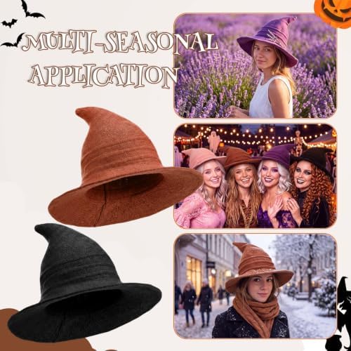 Boyiee Knitted Witch Hat Foldable Wide Brim Cap Pointed Felt Hat for Women Halloween Cosplay Costume Masquerade Accessory