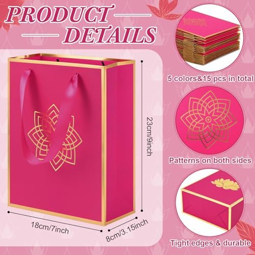 Sabary 15 Pcs Ganesh Pooja Indian Return Gift Paper Bag, Fuchsia