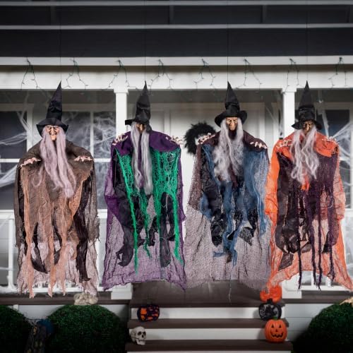 JOYIN 4 Pcs 19.6” Hanging Witch Halloween Decorations Outdoor Indoor Flying Haunted House Scary Decor for Lawn Garden Yard