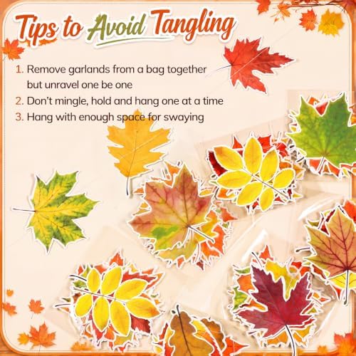 Xinnun 8 Pcs Fall Leaf Hanging Garland Realistic Maple Party Decorations