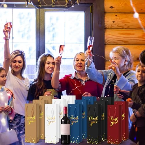 Ctosree 30 Pcs Wine Bottle Gift Bag with Handle 4.3x3.5x13.7, 5 Colors