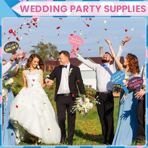 12 Pcs 24 Designs Wedding Photo Booth Props Double Sided 11.8 x 7.9 Handheld Photo Booth Props Wedding Party Decorations Set Water Proof DIY Selfie Sign PVC Printing for Bridal Party Supplies
