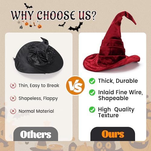 Ibeauti Witch Hat Women Large Ruched Halloween Witch Hat Costume Accessory for Party