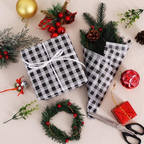 BEISHIDA Christmas Gingham Tissue Paper Bulk, White and Black Buffalo Plaid Wrapping Tissue Paper for Gift Bags, 14 x 20 Inch Gift Wrap for Christmas Easter DIY Crafts Decor Holiday Flowers-50pcs