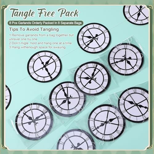 Xinnun 8 Pcs Wonderland Tea Party Decorations Fairy Curious Clock Garlands