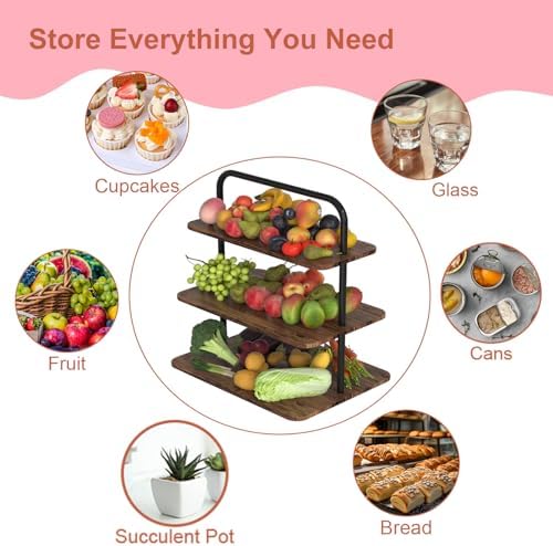 VyGrow Cupcake Stand, 3-Tier Dessert Stand for 52 Cupcakes, Wood & Metal Tower Display Premium Holder Dessert Tree Tower for Christmas Birthday Weddings Party Decor, Serving Tray, Wood Brown, 2-pack
