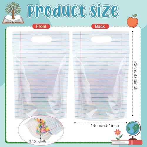 Engrowtic 50 Pcs Back to School Teacher Gift Bags Teacher Appreciation Gift Bags Bulk Resealable Plastic Notebook Line Treat Pouches for First Day of School Retirement Party Favors Supplies