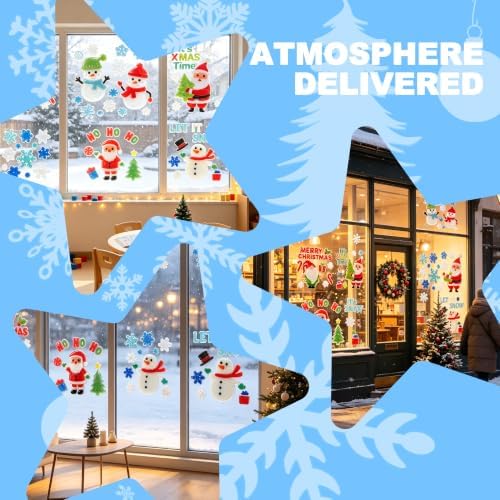 6 Sheets Christmas Gel Window Clings, Christmas Window Stickers for Glass