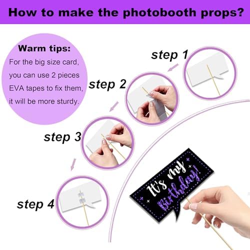 38 Pcs Birthday Photo Booth Props Kit with Frame, Happy Birthday Party Favors Supplies Bday Party Decorations Set for Girls Women Really Glitter Selfie Paper Party Supplies (Purple)