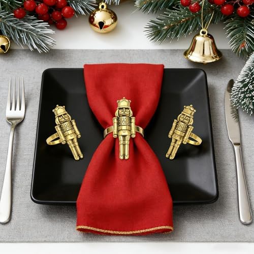 Christmas Napkin Rings Set of 12 for Xmas New Year Party Decor