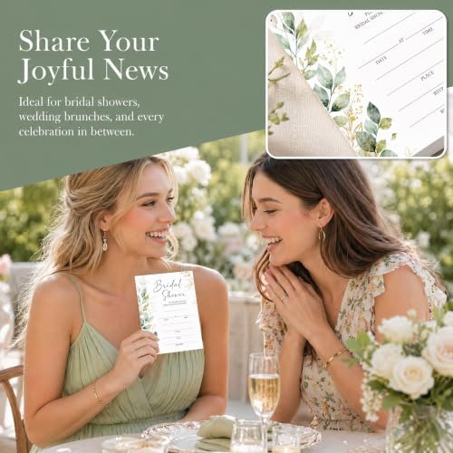 Bridal Shower Invitations, 25 Eucalyptus Leaves Wedding Shower Invites with Envelopes, 5x7 Greenery Bride to Be Engagement Party Supplies - A01