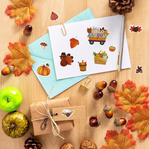 Fall Thanksgiving Stickers, 432 PCS Thanksgiving Autumn Leaves Pumpkin Stickers Bulk, Thanksgivings Crafts for Scrapbooking for Fall Thanksgivings Party Favors Supplies