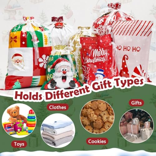 Habaylin 38PCS Christmas Drawstring Gift Bags, Xmas Gift Bags for Presents