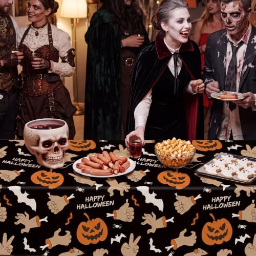 4 Pack Halloween Tablecloth,54" x 108" Pumpkin Hand Rectangular Plastic Table Cloth Large Size Halloween Table Covers for Home Decor Halloween Party Decorations