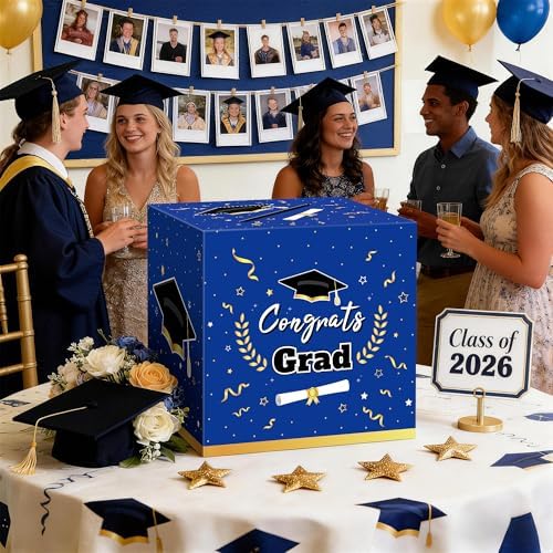 Kelool Graduation Decorations 2026 Blue Graduation Card Box Graduation Party Decorations,Graduation Box,Congrats Grad Gifts for 2026 Graduation Party Supplies Favors