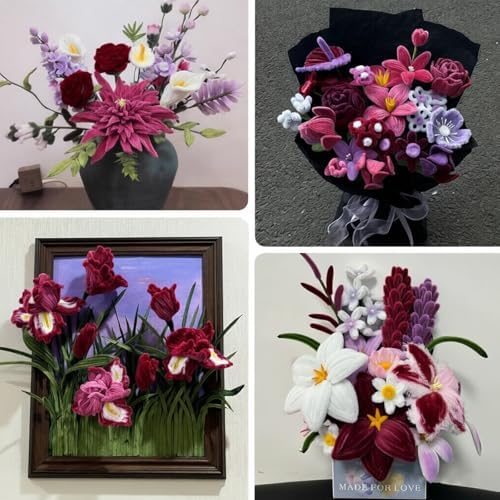 Pipe Cleaners,200Pcs Wine Red Pipe Cleaner Flower Kit,Chenille Stems for DIY Bouquet Festivals Room Decor,Valentine's Day Craft Supplies,Christmas Ornaments,Halloween Fall Decorations for Home Crafts