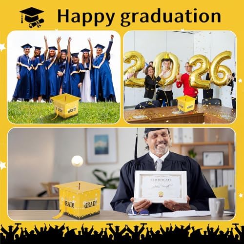 Outus 2026 Graduation Card Box with Tassel Grad Cap,Yellow,Stylish