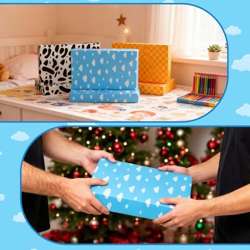 Cayivran 12Pcs Shirt Box With Lids, 3 Designs Yellow Check White Clouds White Gift Boxes,14.5 * 9.5 * 2Inch Medium Clothes Gift Boxes,Apply To Birthday Christmas Party Valentine's Day Thanksgiving