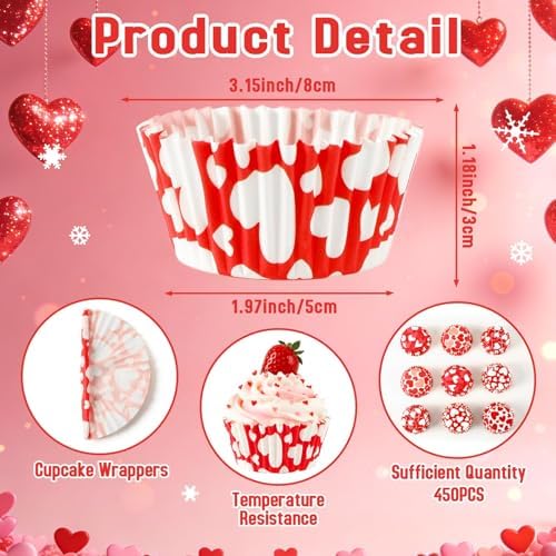 SANNIX 450pcs Valentine's Day Cupcake Liners Red White Love Theme Cupcake Wrappers Paper Wraps Muffin Liners for Valentines Day Wedding Birthday Party Candy Cake Decorations Supplies