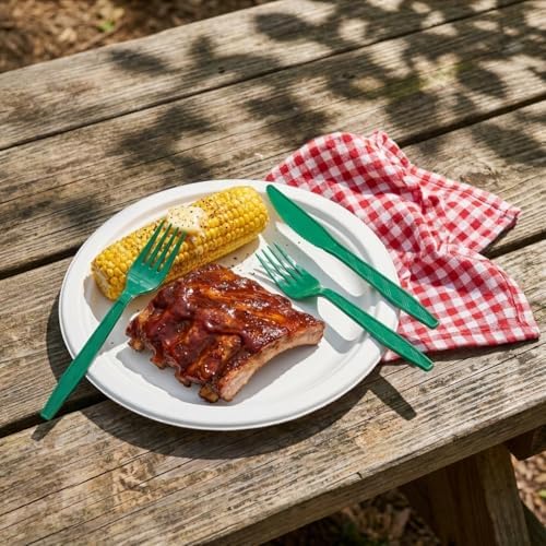 360Pcs Dark Green Plastic Silverware Set, Disposable Forks Spoons Knives
