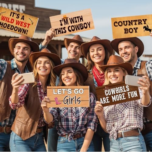 Beeveer 24 Designs Western Cowboy Photo Booth Props, Double Sided PVC Signs