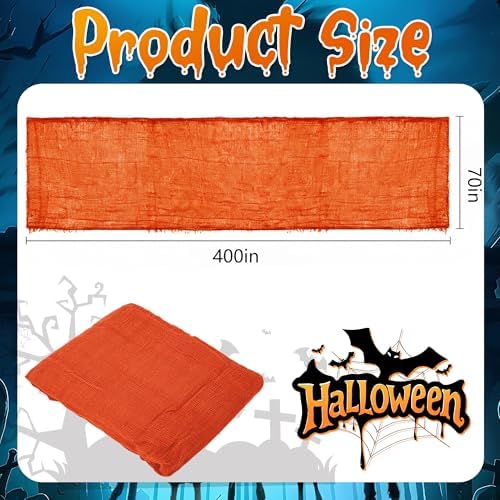 400" x 70" Halloween Orange Creepy Cloth, Fine Mesh Spooky Gauze Cloth