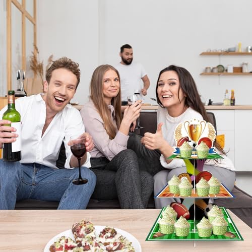 3 Tier Sports Cupcake Stand for Birthday Party Decorations