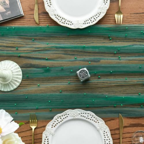 Artoid Mode 3-Pack Pearl Dark Green Gauze Table Runner 10FT Home Decor