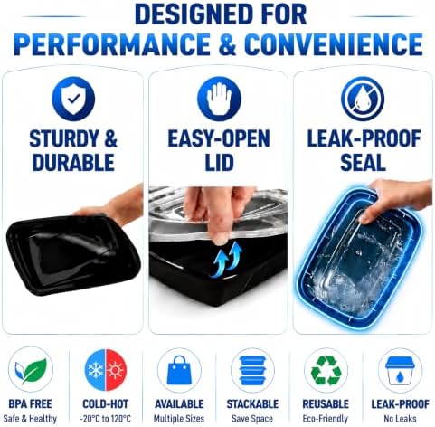 38oz 10 Pack Disposable Food Leftover Containers with Lids, Meal Prep Containers Reusable, To Go Containers Leakproof, Microwave Freezer Dishwasher Safe for Festival