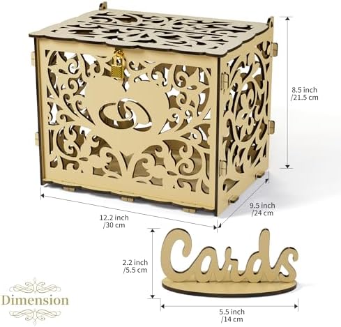 Jolik DIY Wedding Card Box with Lock, Large Money Box Holder with Card Sign for Wedding Reception, Gift Card & Envelope Storage, Anniversary & Birthday Party Decoration (Yellow)