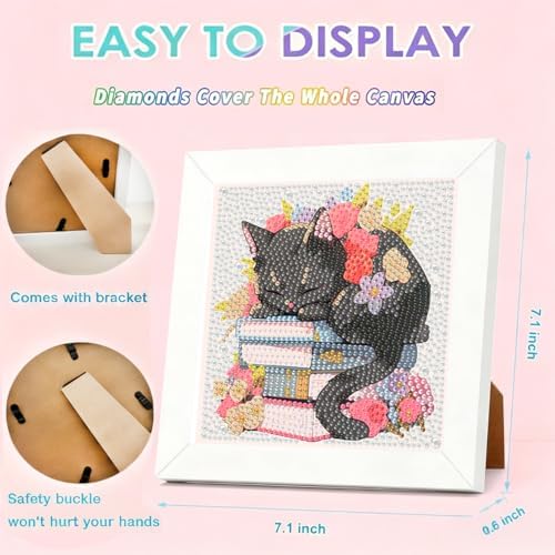 Black Cat Diamond Art Kit for Kids with Frame,Diamond Painting Kit for Kids