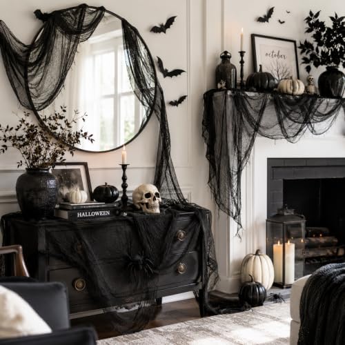 5 Pcs Black Halloween Gauze Creepy Cloth Fabric Tapestry Decor Decorations