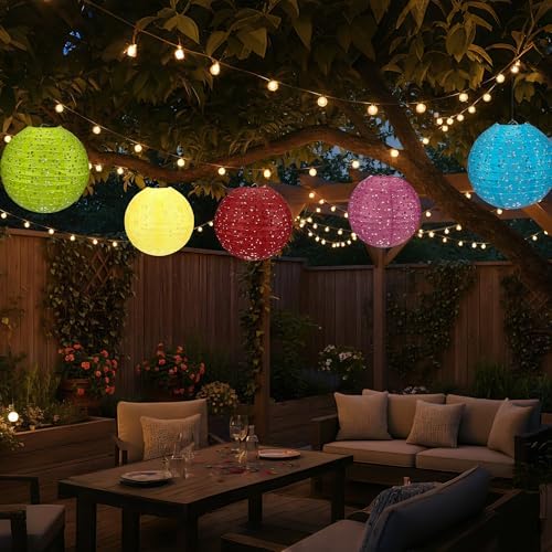 10Pack Paper Lanterns Chinese Japanese Hanging Paper Lanterns with LED Lights Sticks Tassels 8 Inch Round for Chinese Lunar New Year Decorations 2026 Spring Festival Wedding Asian Home Party Decor