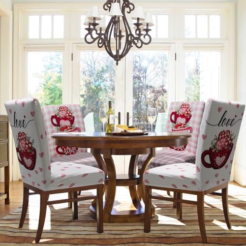 Valentine Chair Covers Set of 4 Candy Love Heart Dining Room Slipcovers Stretch Parsons Chair Seat Protectors Valentine Decor-4PCS
